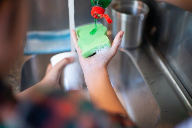 dishwashing liquid and scotch brite scrubs