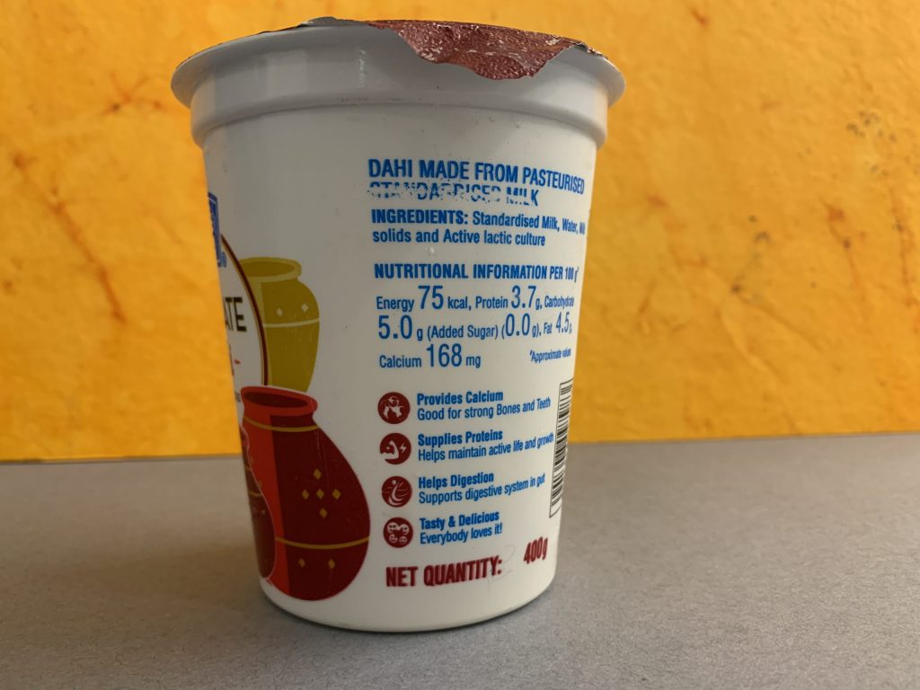 mother dairy dahi nutritional information