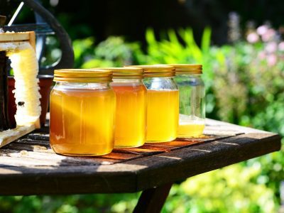jars of honey on the table