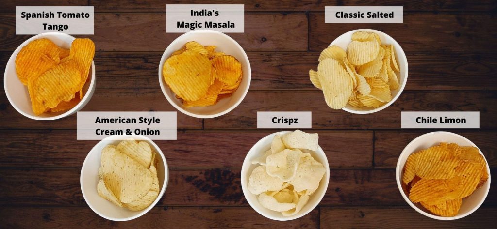 flavours of lays in different bowls