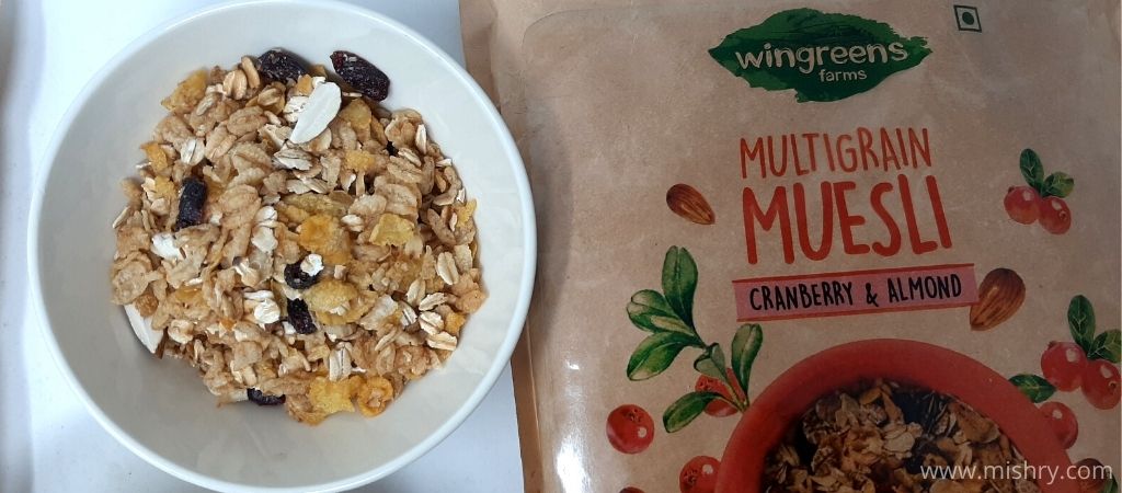 dry cranberry & almond wingreens farms multigrain muesli