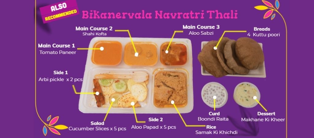 bikanervala navratri thali with menu items