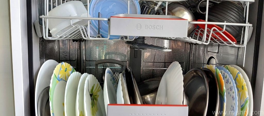 cleaned utensils in bosch 13 place settings dishwasher