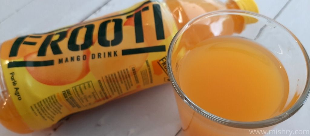 closer look at frooti mango drink