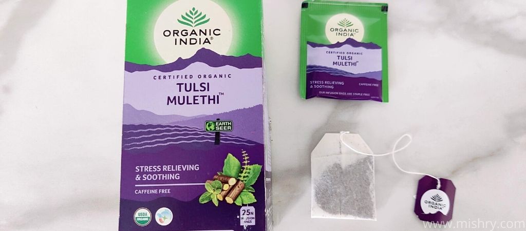 organic india tulsi mulethi tea packaging