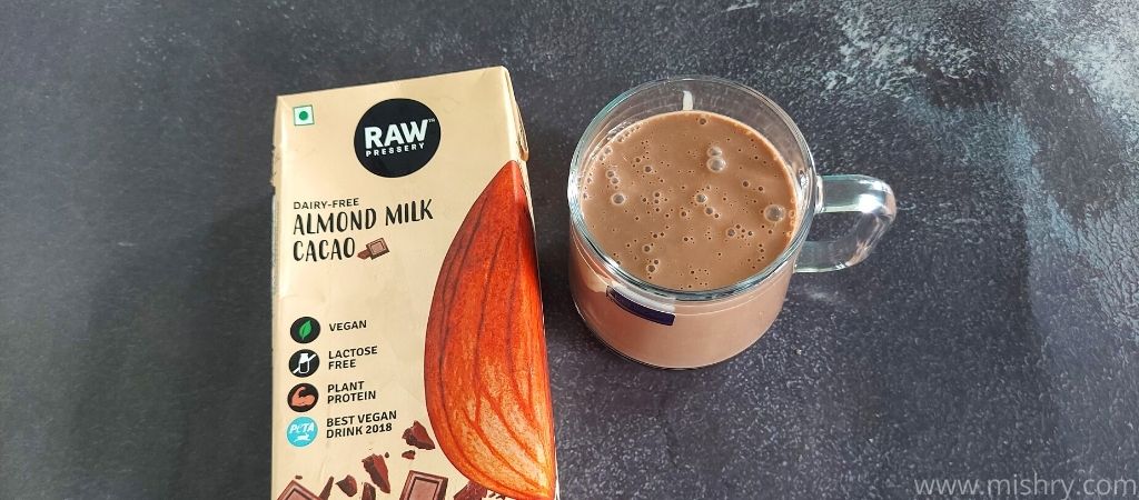 raw pressery almond milk cacao in a glass