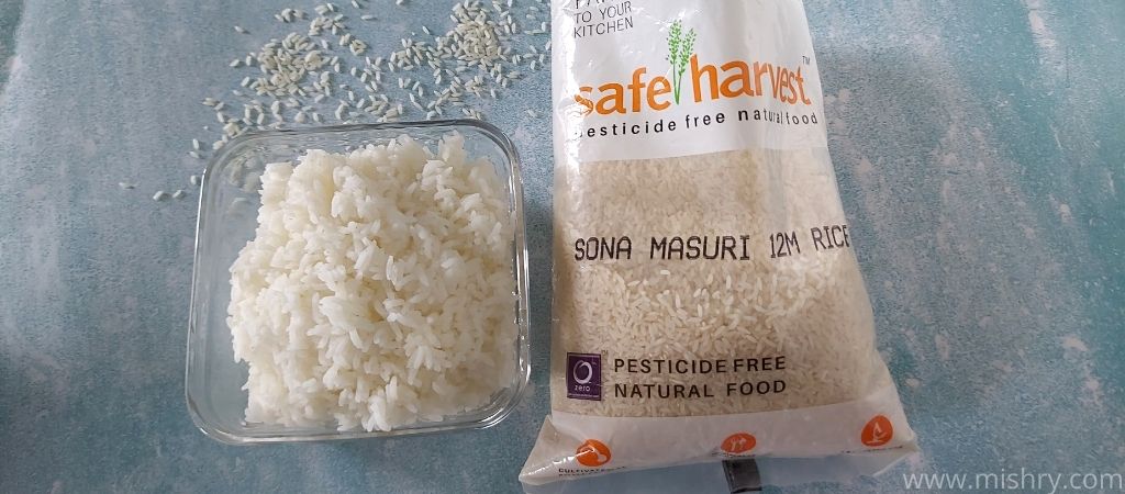 cooked sona masuri rice in a container