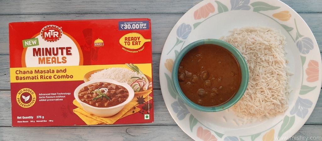 mtr minute meals chana masala after heating in a plate