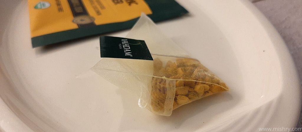closer look at vahdam turmeric ginger herbal tea bag