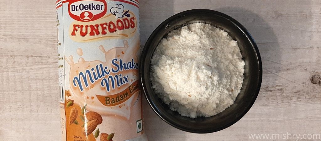 funfoods badam elaichi milk shake mix contents in a bowl