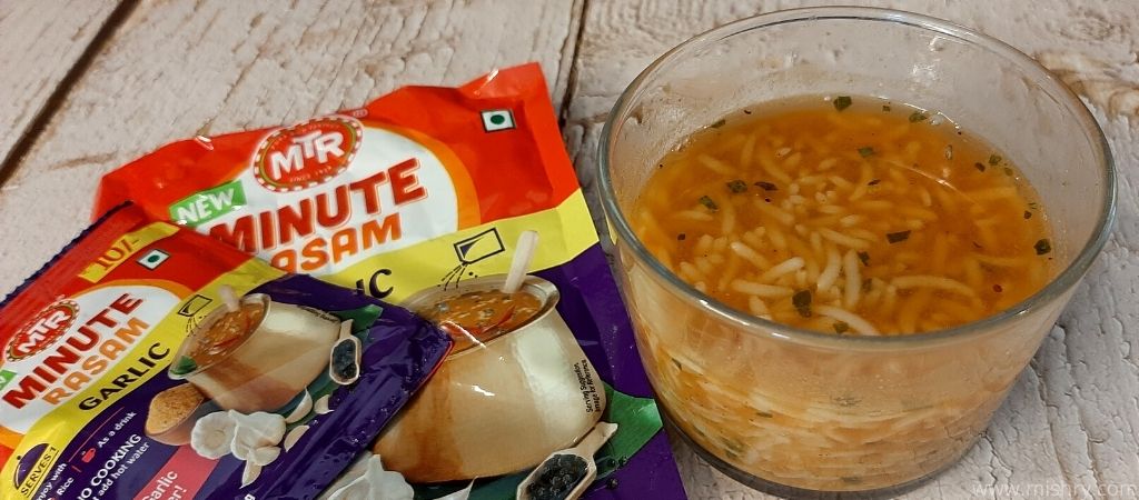 mtr minute garlic rasam after mixing with rice