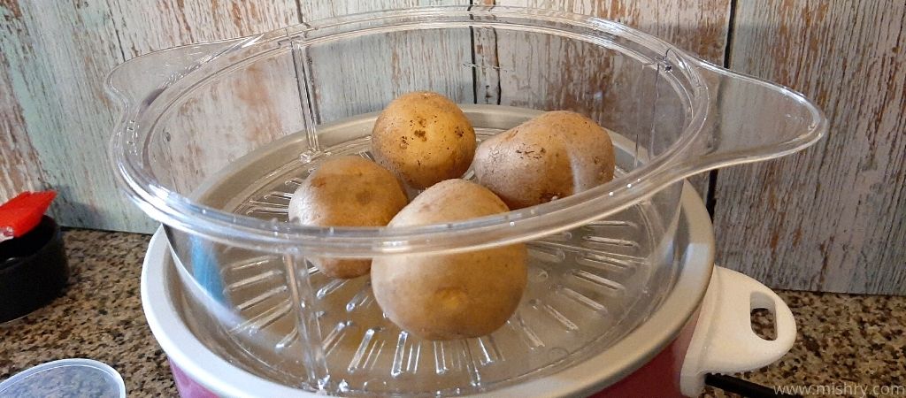 potatoes in steaming basket