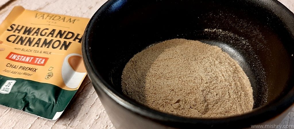 vahdam ashwagandha cinnamon tea mix in a bowl