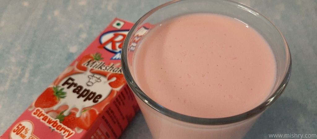 closer look at strawberry milkshake in a glass