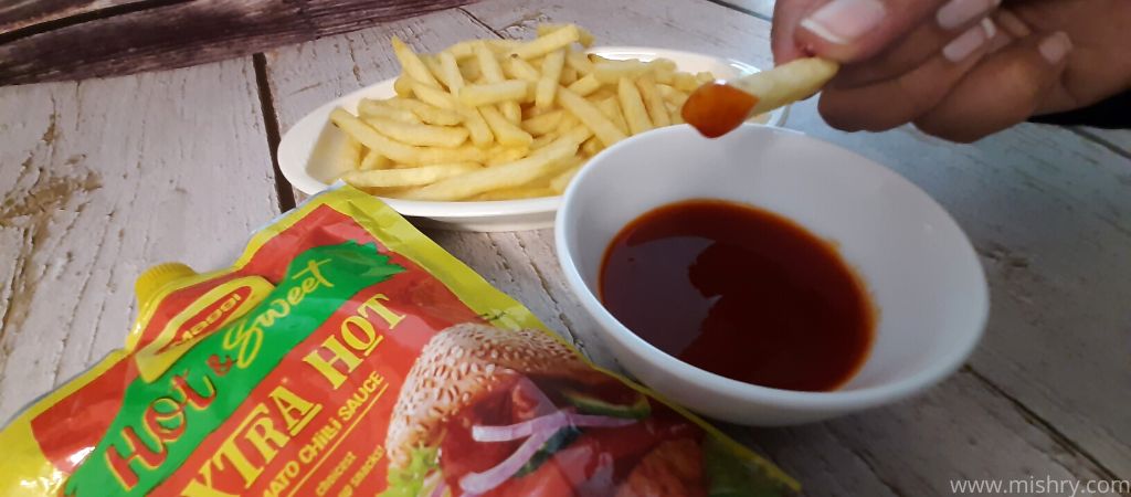 maggi extra hot tomato chilli sauce with french fries