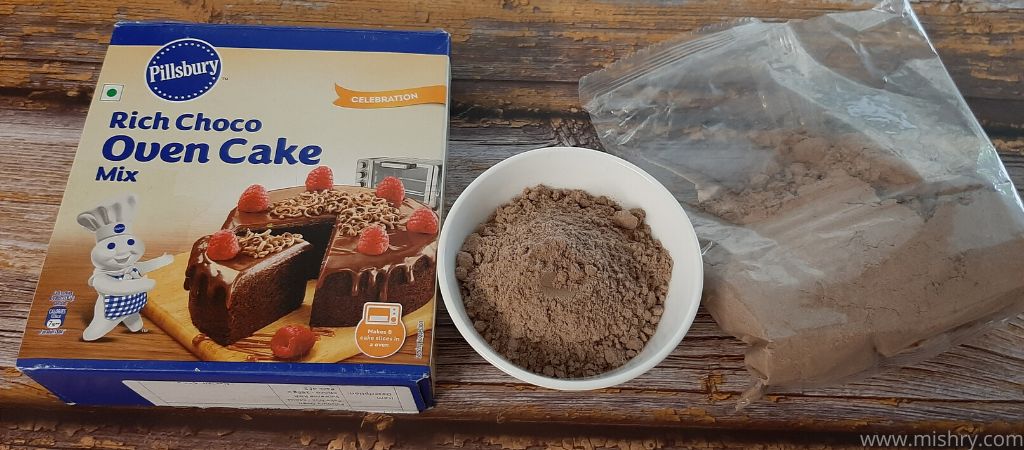 pillsbury rich choco oven cake mix in a bowl