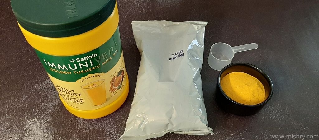 saffola immuniveda golden turmeric milk mix packaging