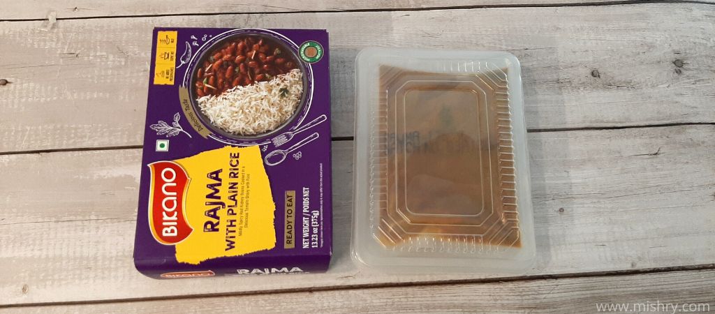 bikano rajma with plain rice packaging