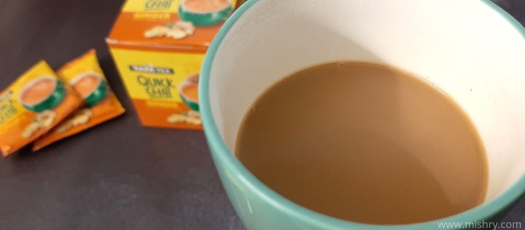 closer look at tata tea quick chai ginger in a cup