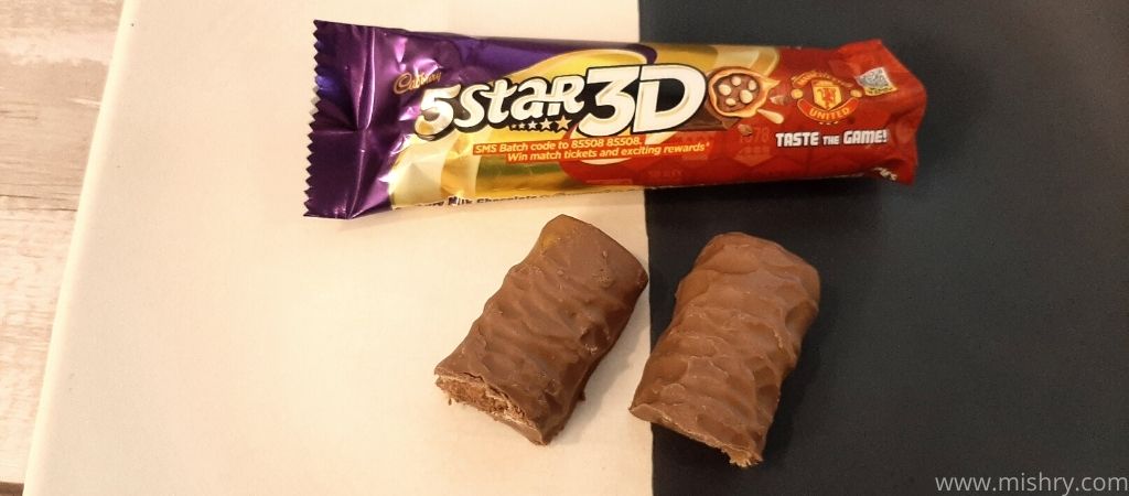 overhead look at cadbury 5 star 3d chocolate bar