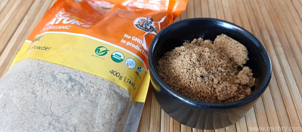 pro nature organic jaggery powder in a bowl