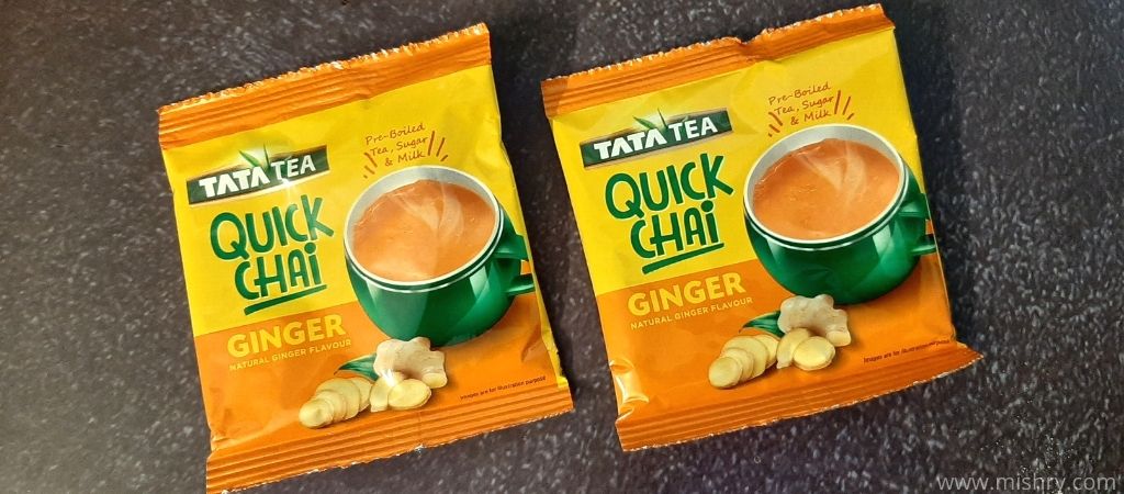 two sachets of tata tea quick chai ginger