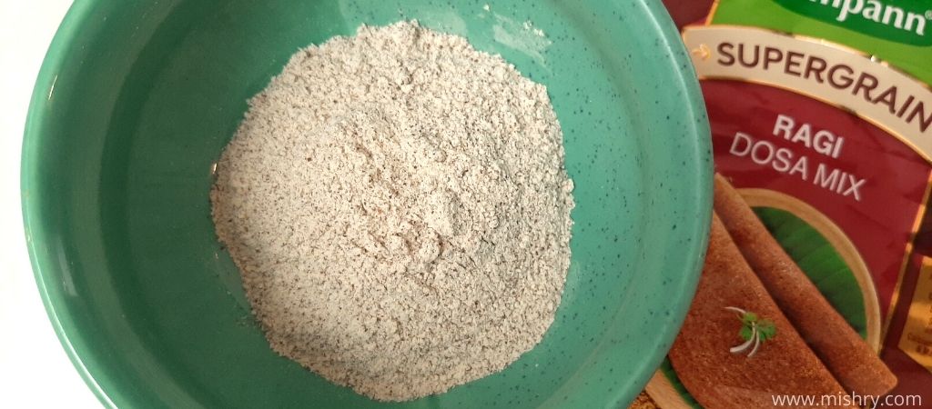 closer look at supergrain ragi dosa mix in a bowl