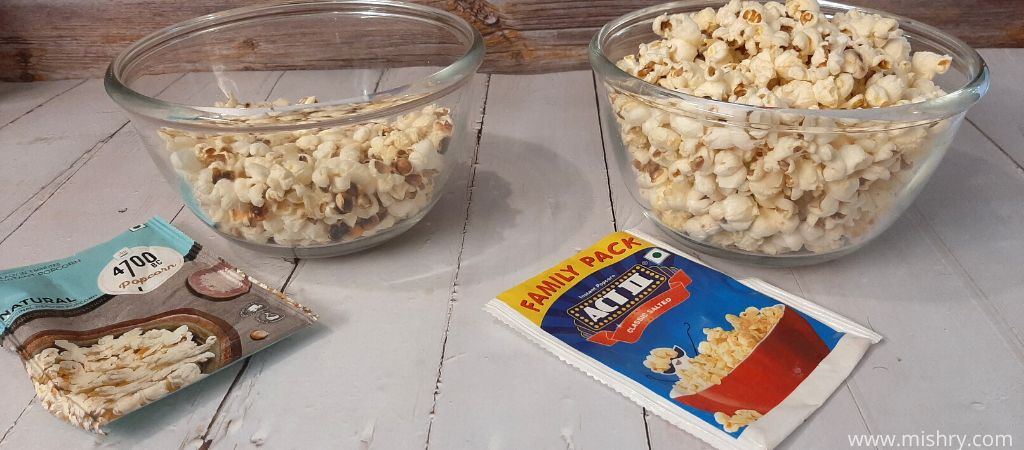 comparitive view of instant natural popcorn
