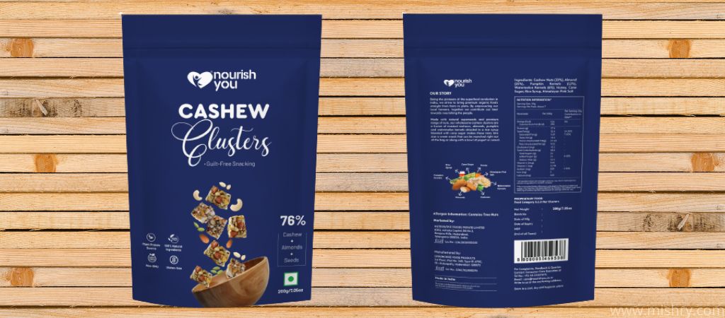 nourish you cashew clusters packaging