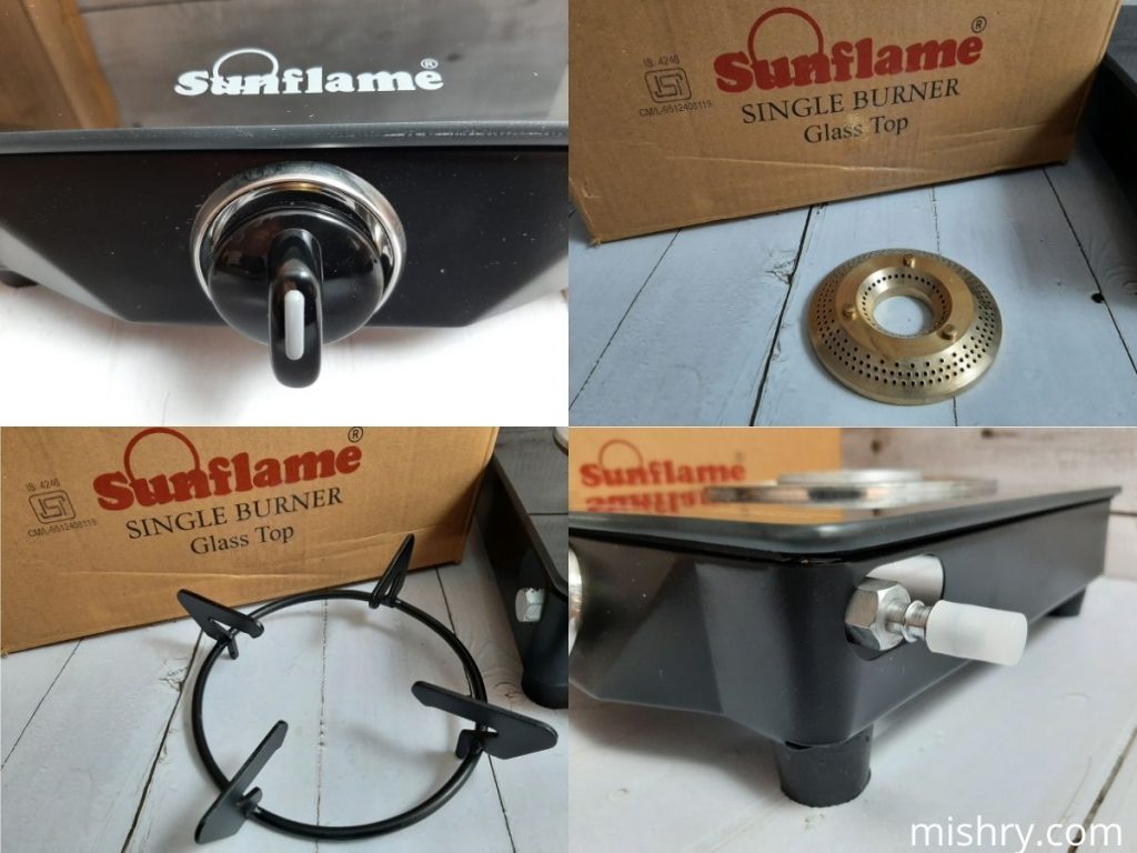 closer look at the parts of the sunflame gas stove