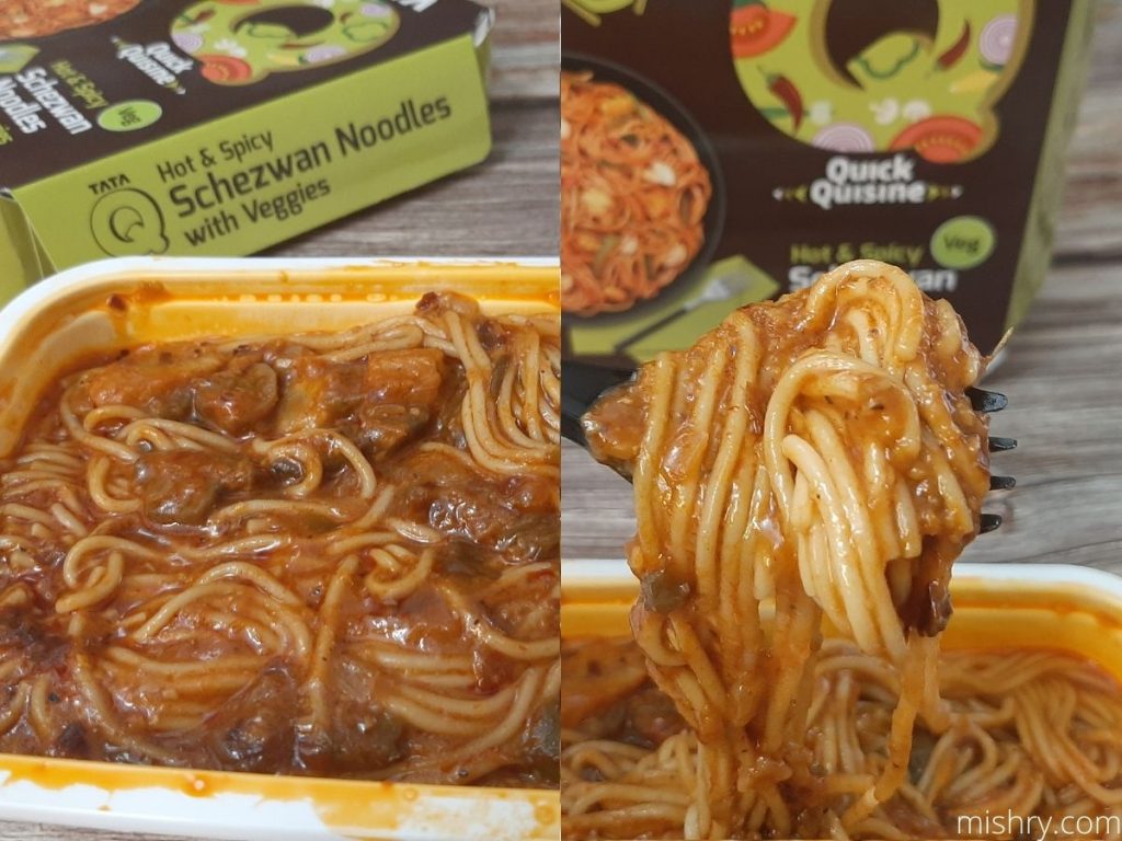 quick look at the vegetarian schezwan noodle meal