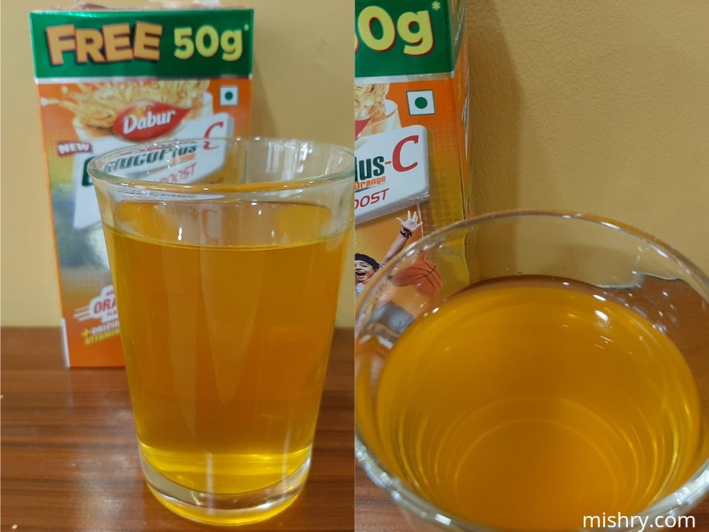 the final drink prepared using dabur glucoplus c orange energy boost