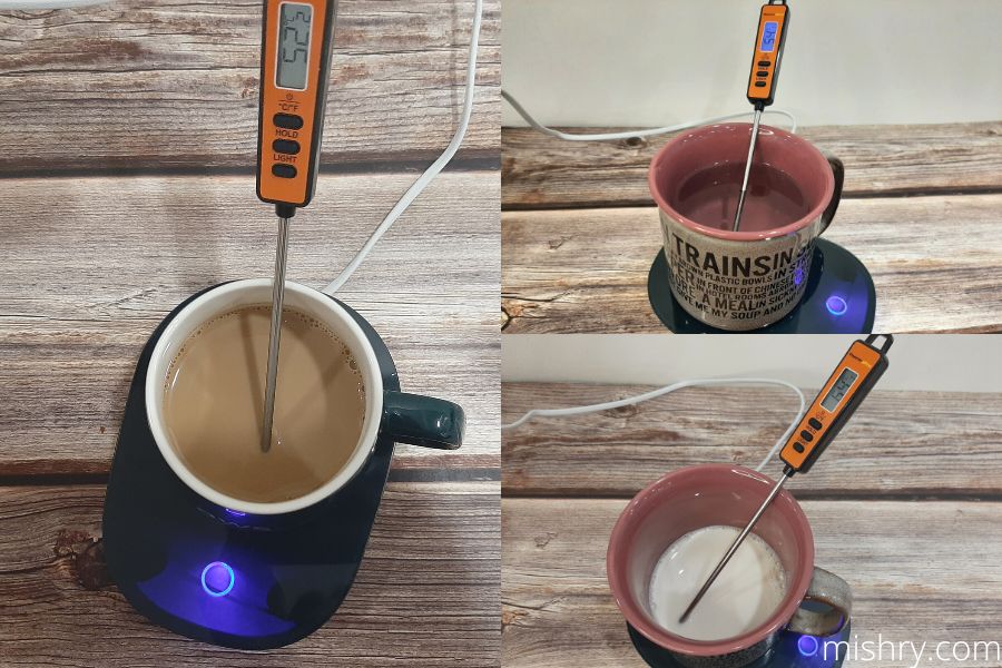 ceramic coffee mug with warming pad testing