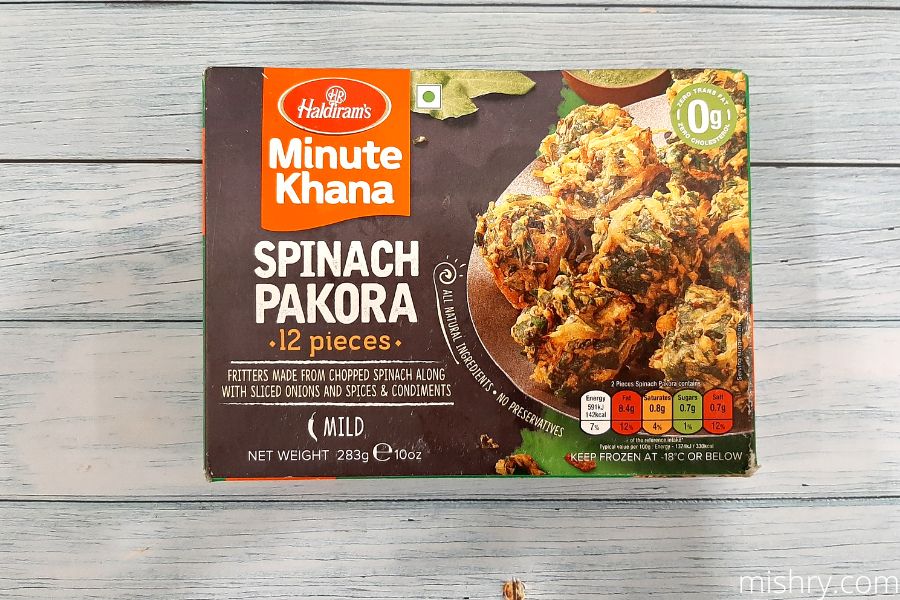 haldiram’s minute khana spinach pakora packaging
