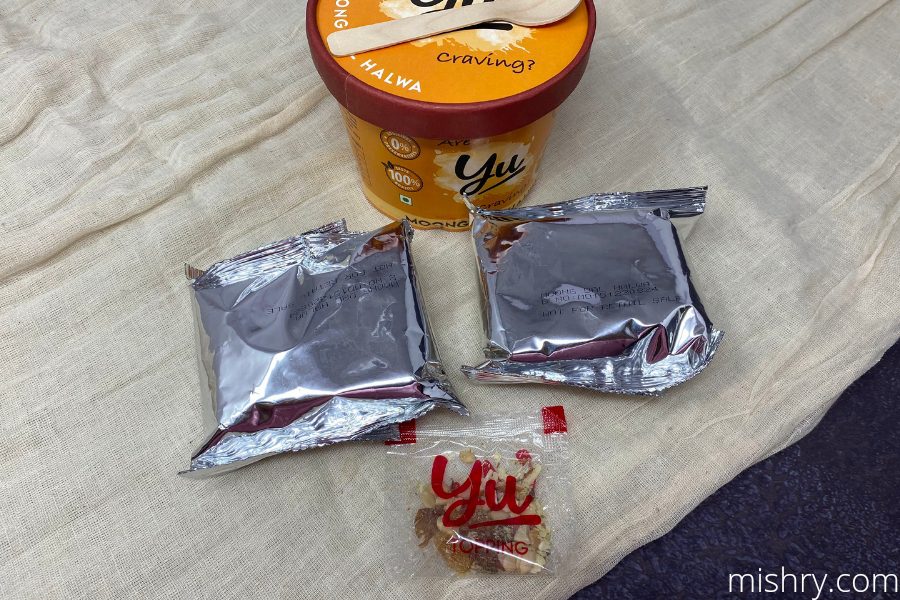 the packaging of yu foodlabs moong dal halwa