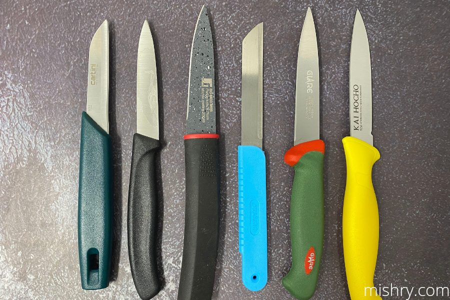 all the paring knives we reviewed placed side by side