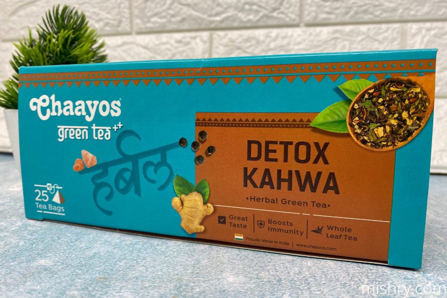packaging of chaayos detox kahwa green tea bags