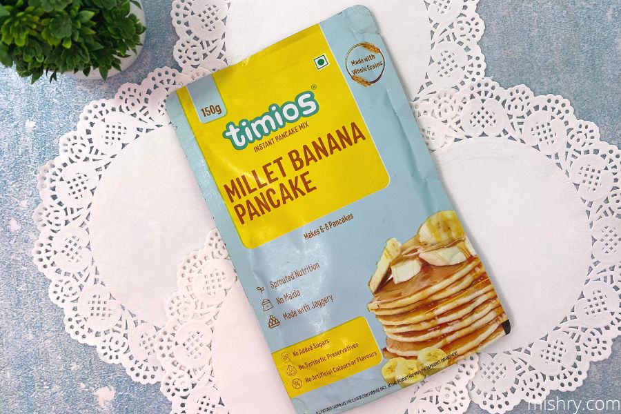 packaging of timios instant millet banana pancake mix