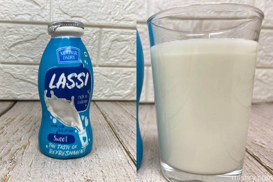 look at the packaging and contents of the sweet lassi