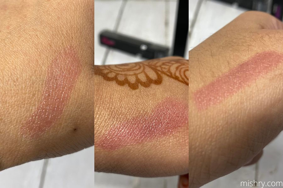 the shade of the lipstick on application