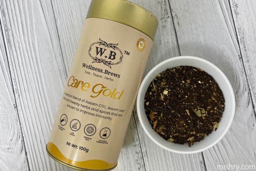 wellness brews care gold assam leaf tea appearance