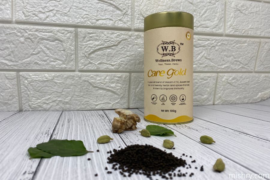 wellness brews care gold assam leaf tea dry