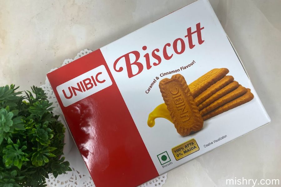 Unibic caramel and cinnamon biscuits packaging