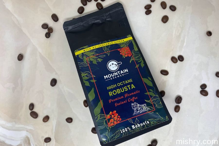Mountain Brewed robusta instant coffee packaging