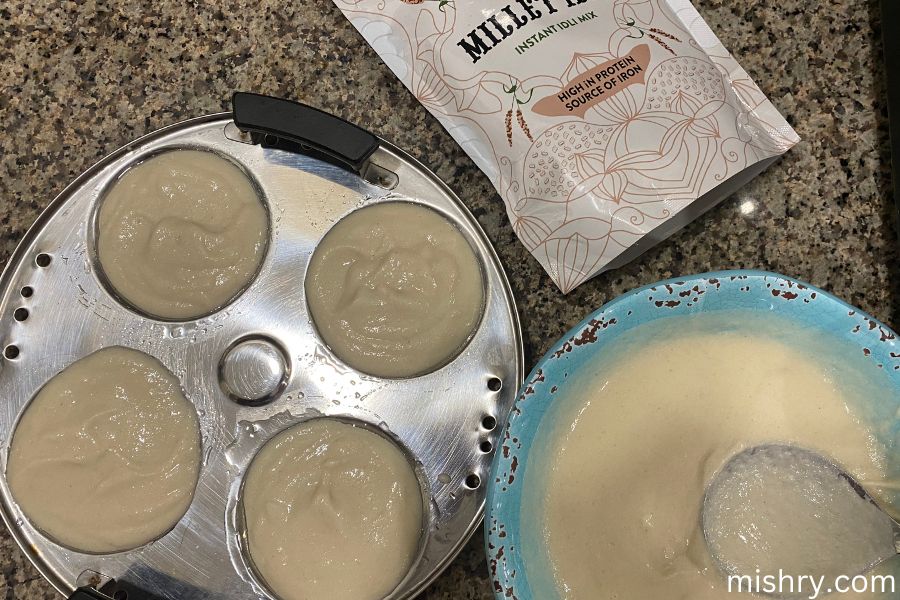 Steaming idlis made with Gourmet Craft Millet Idli Mix