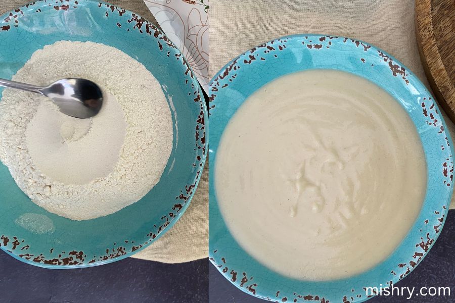 making the batter for Gourmet Craft Millet Idli Mix