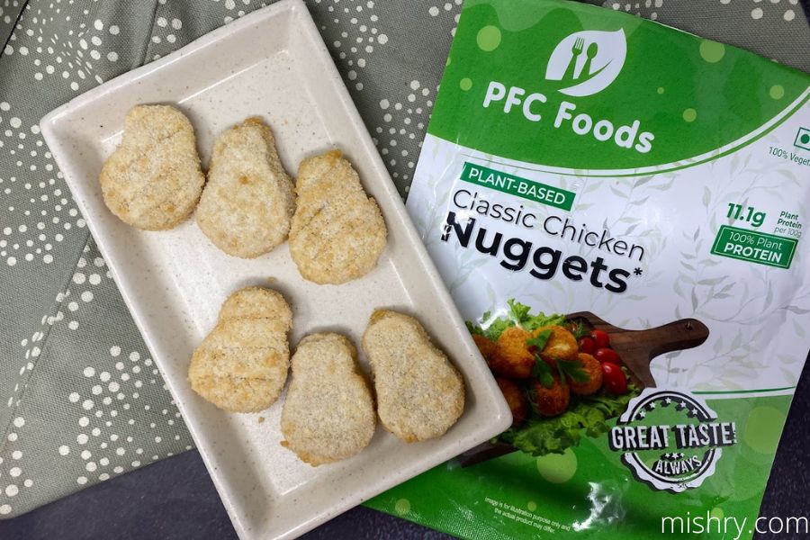 PFC Foods plant based chicken nuggets right out of the pack