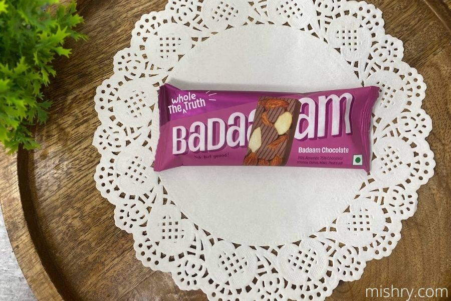 The whole truth badaam chocolate bar outer pack