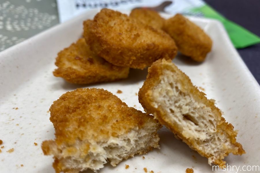 macro shot of PFC Foods plant based chicken nuggets