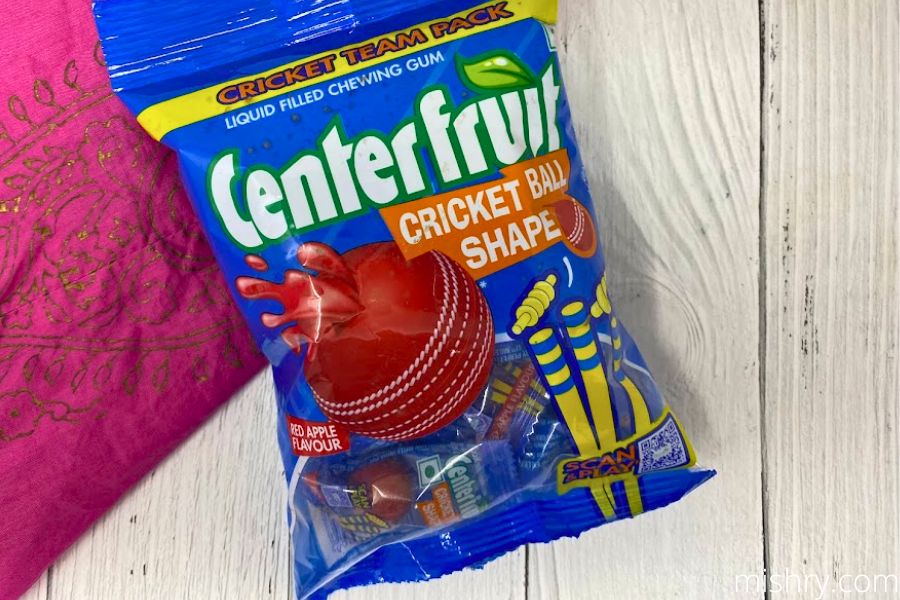 center fruit cricket ball chewing gum packaging